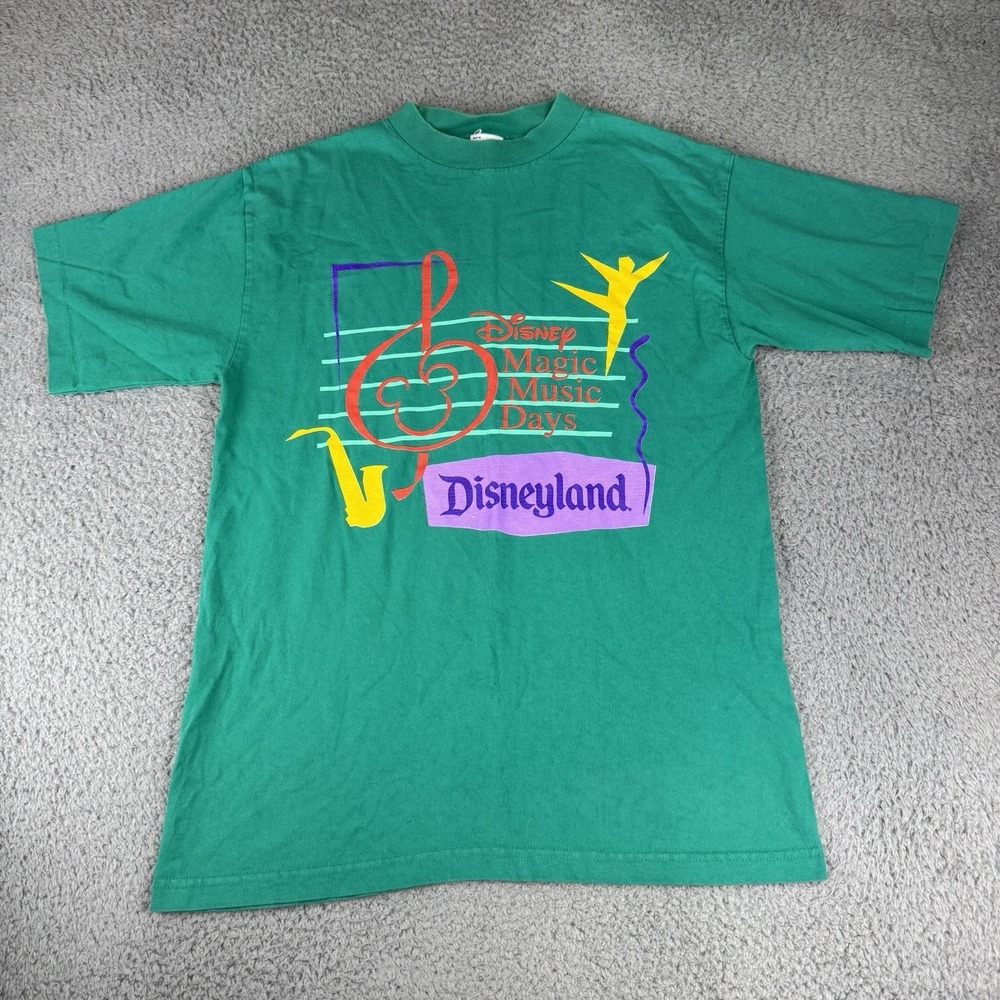 Vintage‎ Disney Magic Music Day Tee Shirt 90's Disneyland Medium Green Single St